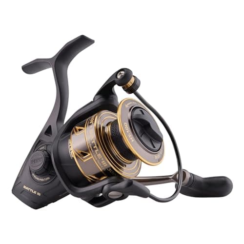 PENN Battle III Spinning Inshore Fishing Reel, HT-100 Front Drag, max of 15lb | 6.8kg, Made with Sturdy All-Aluminum Composition for Durability,Black/Gold - Image 1