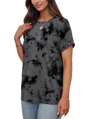 Crew Neck Tee Shirts Women Trendy Tops Oversized T Shirts Crew Neck Summer Tshirts Tie Dye Grey XXL - Image 3