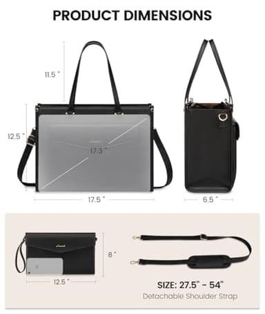 LOVEVOOK Laptop Bag for Women, 17.3'' Laptop Tote Purse 2-in-1 Professional Work Bag Business Briefcase with Clutch Purse, Waterproof Leather Computer Handbag for Teacher Office Travel - Image 3