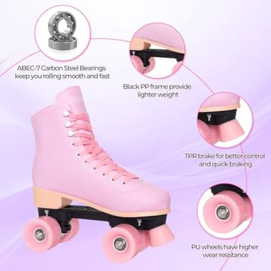 Nattork Roller Skates for Women Outdoor Indoor Four-Wheel Fun Fashionable Roller Skates for Men Girls Boys Pink - Image 2