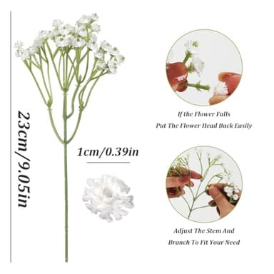 30pcs Babys Breath Artificial Flowers for Indoors Fake Plastic Plants Faux Shrubs Greenery Wheat Grass for Spring Summer Window Box Office Table Kitchen Home Decoration (White) - Image 2