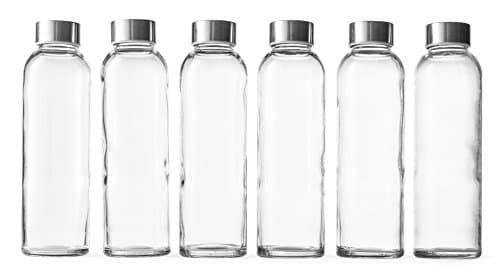 Epica Clear Glass Bottles with Lids, 18oz Resuable Glass Water Bottles for Juicing with Stainless Steel Cap to store Milk, Smoothie, etc., 100% Leak Proof, Durable and Dishwasher Safe (Set of 6) - Image 1