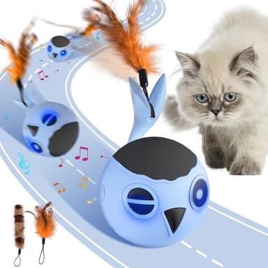ORSDA Cat Toys, Interactive Cat Toy for Indoor Cats, Automatic Moving Ball Bird for Indoor Adult Cats Kitten Toys All Breeds, Fast Rolling Motion Activated Chirping Stimulating Light, 2 Feather Refill - Image 1