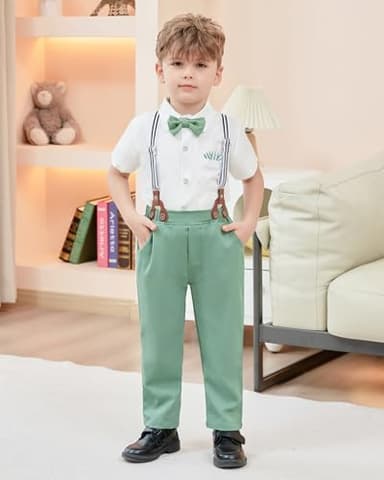SANMIO Toddler Baby Boy Clothes Suit Gentleman Wedding Outfits, Formal Dress Shirt with Bowtie + Suspender Pants 1-5 Years - Image 2