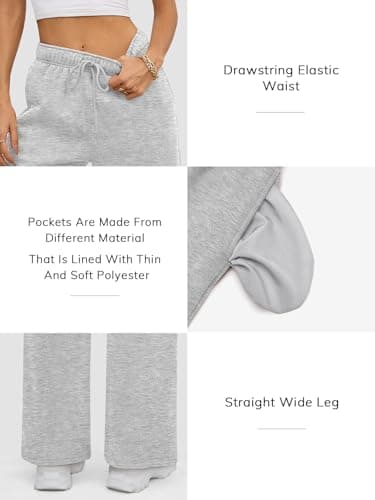 ATHMILE Women’s Fleece Lined Sweatpants Baggy Workout Lounge Pants Drawstring Workout Casual Aesthtic Fall Clothes 2025 Grey - Image 3