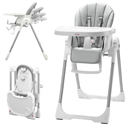 KÜB 3-in-1 Foldable Baby High Chair | Multifunctional Infant High Chairs for Babies and Toddlers | Removable Seat & Tray Easy Clean | 7 Height & 4 Recline Adjustable | 2 Locking Wheels (Grey) - Image 1