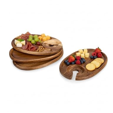 PICNIC TIME TOSCANA -Wine Appetizer Plates, Cocktail Plate with Glass Holder, Cheese Board with Wine Holder, (Acacia Wood), 9 x 6, Set of 4 - Image 1