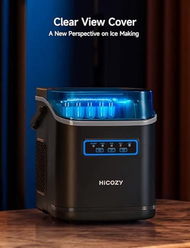 HiCOZY Clear View Ice Maker Countertop, Self-Cleaning Ice Machine with Ambient Lights, Ice in 6Mins, 26 lbs/Day, 2 Sizes of Bullet Ice for Apartment/Kitchen/Office/Home Bar(Black) - Image 2