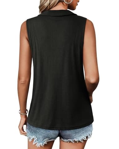 Vivilli Camisole Tops for Women, Tank Top for Women Blazers Black Top Womens Summer Tops V Neck Sleeveless Tops Work Blouses Business Casual Outfits Zipper Knit Fall Fashion Undershirts for Women M - Image 4