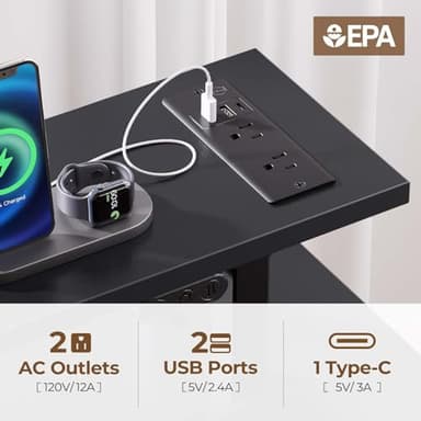 Seventable Computer Desk 47.2" with LED Lights & Power Outlets, Home Office Desk with 4 Drawers, Writing Desk with Keyboard Tray, Study Table with Monitor Stand, Work Desks for Home Office, Black - Image 5