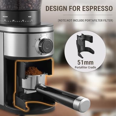AYCHIRO Coffee Grinder, Electric Conical Burr Grinder with 30 Grind Settings for 2-12 Cups, Adjustable Burr Mill for Home Use - Image 6