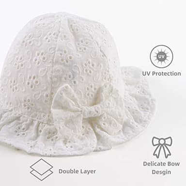 JANGANNSA Bow Baby Girls Summer Hat Flower Toddler Girls Sun Hat Cotton Breathable Infant Cap (White Flower, M) - Image 6