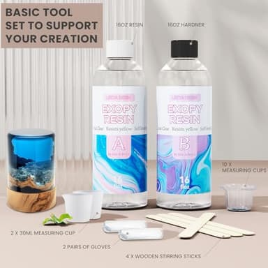 LEEYA RESIN Crystal Clear Epoxy Resin Kit 64OZ, No-Bubble, No-Yellowing, Self Leveling Resina Epoxica para Manualidades, Clear Resin for Crafts, Tabletop, Coaster, Tray, Painting, Jewelry, 1:1 Ratio - Image 4