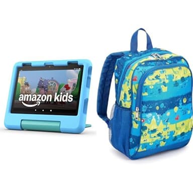 Amazon Fire HD 8 Kids tablet, ages 3-7 (32GB, Blue) + Backpack Bundle - Image 1