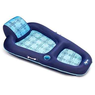 Aqua Luxury Water Lounge, X-Large, Inflatable Pool Float with Headrest, Backrest & Footrest, Navy/Light Blue - Image 1