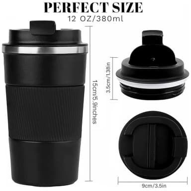 YINBAOGE Insulated Travel Coffee Mug, Spill & Leak Proof, Portable To Go Camping Stainless Steel Coffee Tumbler, Reusable Thermal Coffee Cup with Lid for Hot & Cold Drinks (Black, 12 OZ) - Image 2
