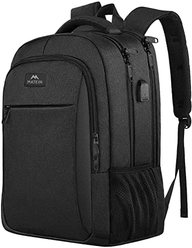 MATEIN Business Laptop Backpack, 15.6 Inch Travel Laptop Bag Rucksack with USB Charging Port, Water-Resistant Bag Daypack for Work College Computer Men Women Backpack, Black - Image 1