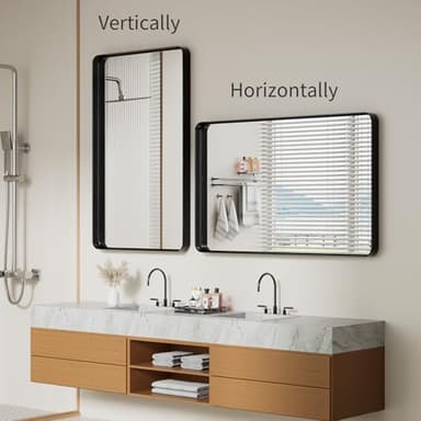 Koonmi Black Wall Mirror for Bathroom, 30x48 Inch Matte Deep Framed Rounded Rectangle Vanity Mirror for Farmhouse Living Room, Tempered Glass, Anti-Rust, Vertically or Horizontally - Image 6