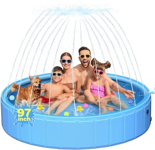 97In Extra Large Anti-Slip Dog Pool with Sprinkler, Sturdy 2-in-1 Foldable Hard Plastic Kiddie/Kids Swimming Pool, Summer Swimming Bath Tub for Kids/Large Dogs/Pets - Image 1