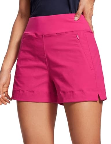 CRZ YOGA Women's Lightweight Mid Rise Hiking Shorts 4'' - Stretch for Athletic Summer Travel Outdoor Golf with Zip Pockets Granita Pink X-Large - Image 1