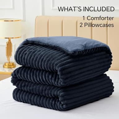 BEDELITE Fleece California King Comforter Set -Super Soft & Warm Fluffy Navy Blue Bedding, Luxury Fuzzy Heavy Bed Set for Winter with 2 Pillow Cases - Image 6