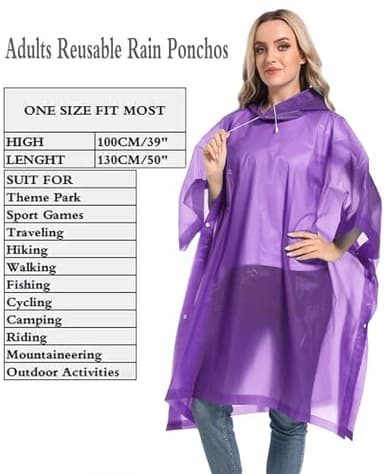 HOOMBOOM Reusable Rain Ponchos with Drawstring Hood for Adults, Waterproof Thicken Rain Coat, 2 Packs - Image 2