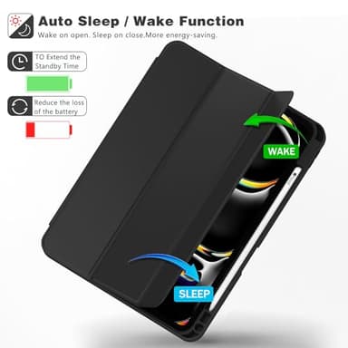 ZryXal New iPad Pro 13 Inch Case M4 (2024 Model, 7th Generation) with Pencil Holder, Smart iPad Case [Support Pencil Pro and Pencil (USB-C)], Support Touch ID and Auto Wake/Sleep (Black) - Image 4