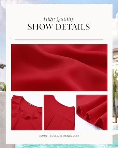 Gaharu Sleeveless Blouse Tops: Dressy Casual Chiffon Shirt - V Neck Ruffles for Office Wear Under Blazers - Fashion Women Essentials Red M - Image 6