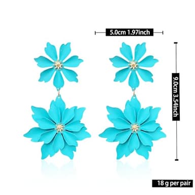 GUOXIAOMEI Handmade Bohemian Large Matte Double Flower Dangle Drop Earrings Metal floral Stud Earrings For Women Statement Wedding Holiday Jewelry Gifts (Green) - Image 5
