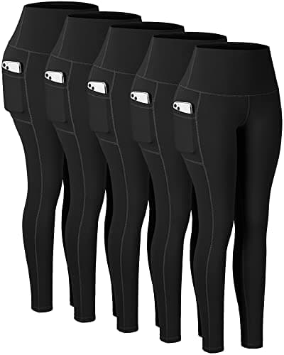CHRLEISURE Leggings with Pockets for Women, High Waisted Tummy Control Workout Yoga Pants(5 Packs Black, M) - Image 1