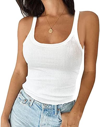 Artfish Women's Sleeveless Full Tank Top Form Fitting Scoop Neck Ribbed Knit Basic Tight Fitted Cami White XS - Image 2