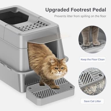 Stainless Steel Litter Box with Lid, XL Extra Large Enclosed Cat Litter Box Fits All Cats Modular Design with Flip Cover, Top Entry Metal High Sided Cat Box & Pedal & Scoop, Anti-Leakage (Grey) - Image 6