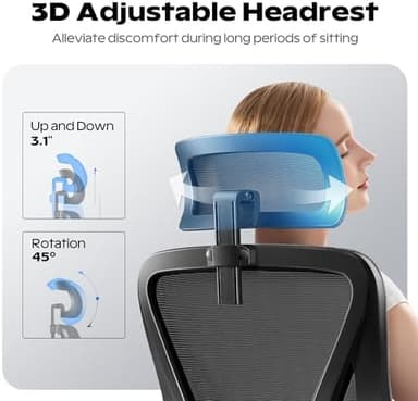 Ergonomic Office Chair, Home Office Desk Chair with Headrest, High Back Mesh Chair with Flip-up Armrests, Comfy Desk Chair with Lumbar Support, Rolling Swivel Task Computer Chair for Home Office - Image 6