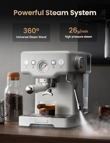Neretva Espresso Machine, 15 Bar Espresso Coffee Machine with Visible Pressure Guage Professional Espresso Maker with Milk Frother & Stainless Steel for Home Barista Latte and Cappuccino Maker - White - Image 7