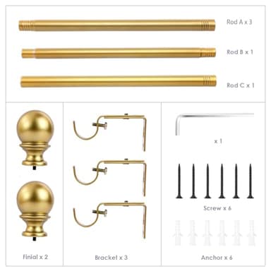 YAJUXIU 1 Inch Gold Curtain Rods for Windows 48 to 86 Inch - Adjustable Drapery Rods with Exquisite Finial for Living Room, Bedroom, Kitchen, Outdoor Patio (Gold,32-86") - Image 6