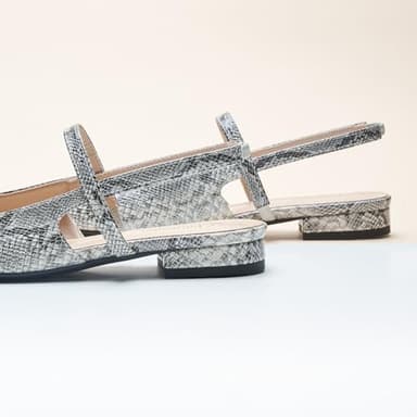 C.Paravano Snake-Print Women's Slingback Flats, Pointed Toe Kitten Heels, Low Heel Pumps, Ankle Strap Leather Dress Shoes for Office and Casual Wear(Size 11.5,Snakeskin Light Grey Flats) - Image 3