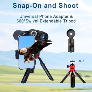8x42 HD Binoculars for Adults High Powered with Phone Adapter and Tripod, Super Bright BAK4 Prism Waterproof Compact Binoculars for Bird Watching Hunting Stargazing Hiking Cruise Travel - Image 5