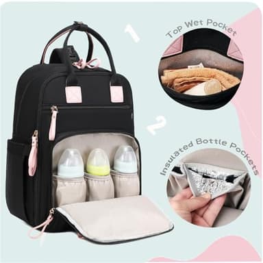 LORADI 18 Pockets Large Diaper Bag Backpack with Waterproof Pockets and Stroller Buckle, Convertible Baby Bag (Black, Large) - Image 2