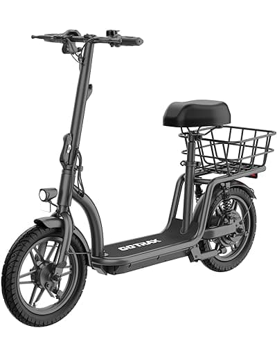 Gotrax Astro Electric Scooter with Seat for Adult Commuter,19 Miles Range&15.5Mph Power by 350W Motor, Folding Scooter with 14" Pneumatic Tire& Comfortable Wider Deck, E-Bike with Carry Basket Black - Image 1