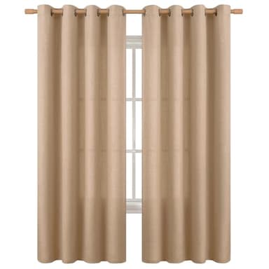 BGment Tan Curtains 84 Inch for Living Room - Light Filtering Faux Linen Look with Burlap Texture, Rustic Farmhouse Window Panels (Set of 2, 52" Wide) - Image 8