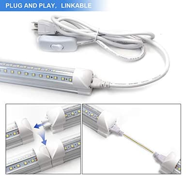10-Pack 8ft LED Shop Light Fixture - 90W T8 Integrated LED Tube Light - 6500K 12000LM V-Shape Linkable - High Output - Clear Cover - Plug and Play - 270 Degree Lighting for Garage, Shop, Barn - Image 4