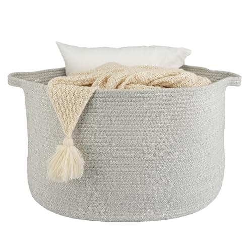 XUANGUO Large Cotton Rope Basket – 22"x14" Woven Storage Baskets for Blankets, Toys, Laundry, and Nursery – Round Basket for Living Room, Kids, and Pets Grey - Image 1