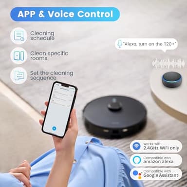 AIRROBO Robot Vacuum and Mop Combo, Self-Emptying, 60-Day Capacity, Home Mapping, Schedule, Wi-Fi/App/Alexa/Remote, 180mins Runtime, T20+ Robotic Vacuum Cleaner for Pet, Hard Floors, Carpet - Image 7