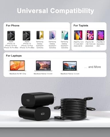 Type C Charger Fast Charging for iPhone 17 16 15, 2Pack [10FT&6FT] Long USB C Cable with 25W Phone Super Fast Charger Block Compatible with Galaxy S25/S24/Plus/Ultra,iPhone 15/16/17/Air/Plus/Pro Max - Image 5