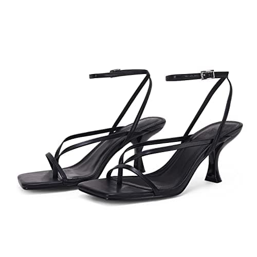 PiePieBuy Womens Kitten Heel Sandals Square Open Toe Ankle Buckle Strap Dress Shoes - Image 1