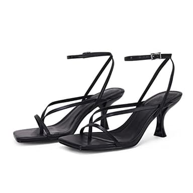 PiePieBuy Womens Kitten Heel Sandals Square Open Toe Ankle Buckle Strap Dress Shoes - Image 1