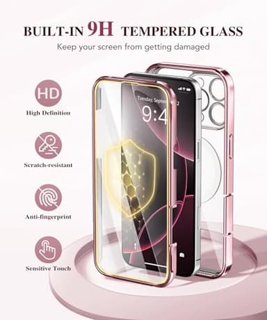 BERFY Magnetic for iPhone 16 Pro Max Case, Compatible with MagSafe, [Built-in 9H Tempered Glass Screen Protector & Upgraded Camera Protection] Full Body Plating Phone case for 16 Pro Max,Titanium Pink - Image 5