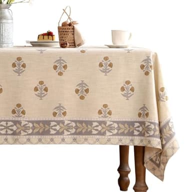 patdrea Designer Beige Long Tablecloth for Rectangle Table,Elegant Linen Floral Pattern French Table Cloth,Decor Cover Cloth for Kitchen Dining Christmas,Thanksgiving,Party,63"x102"-Istana a - Image 1
