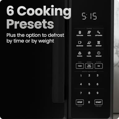 Chefman Countertop Microwave Oven 1.1 Cu. Ft., 1000 Watts with 10 Power Levels, 6 Cooking Presets with One-Touch Express Cook, Eco Mode, Child Safety Lock, & Mute Button - Black - Image 3