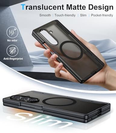Temdan Magnetic for Samsung Galaxy Z Fold 7 Case,[Compatible with MagSafe][Built-in HD Screen Protector&Invisible Kickstand][Hinge Protection]Translucent Matte Shockproof Phone Case for Z Fold 7,Black - Image 8